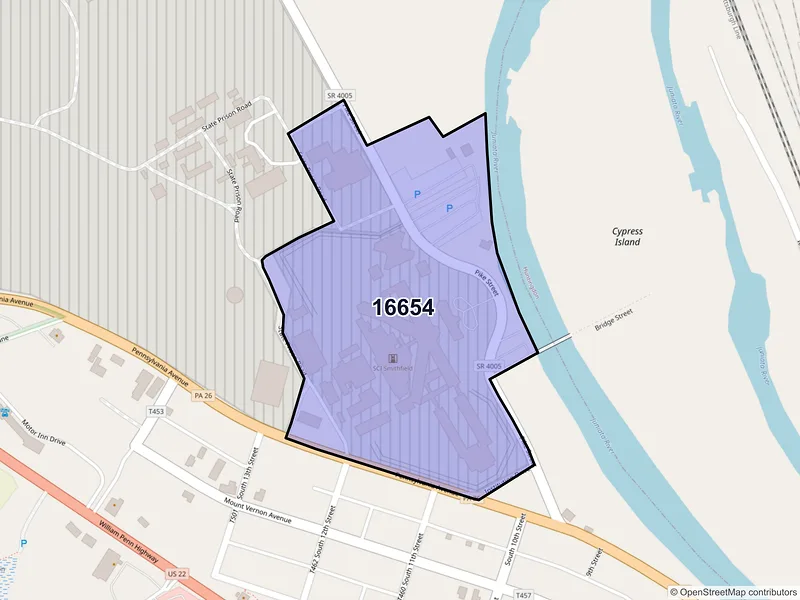 Map of ZIP Code 16654 — Huntingdon, PA