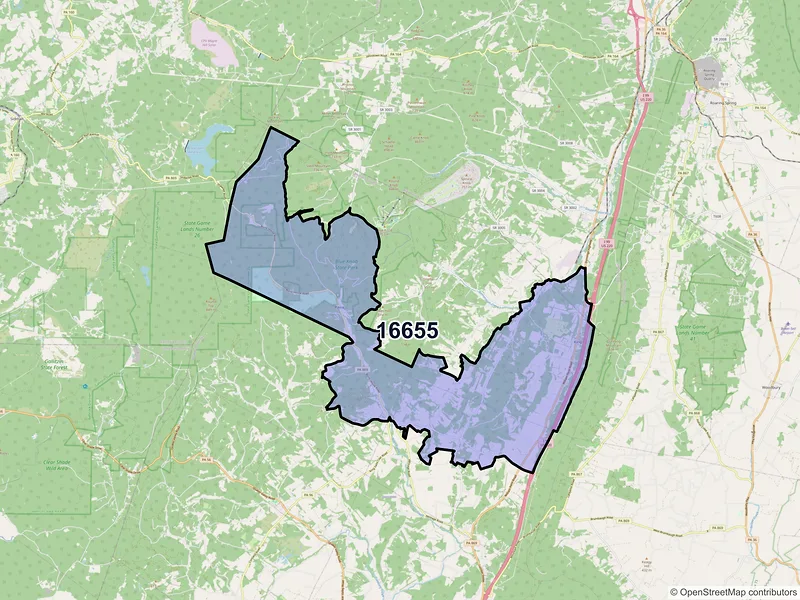 Map of ZIP Code 16655 — Imler, PA