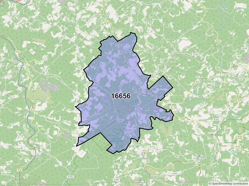 Map of ZIP Code 16656 — Irvona, PA