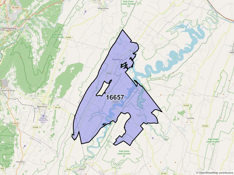 Map of ZIP Code 16657 — James Creek, PA