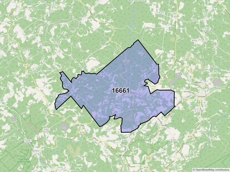 Map of ZIP Code 16661 — Madera, PA