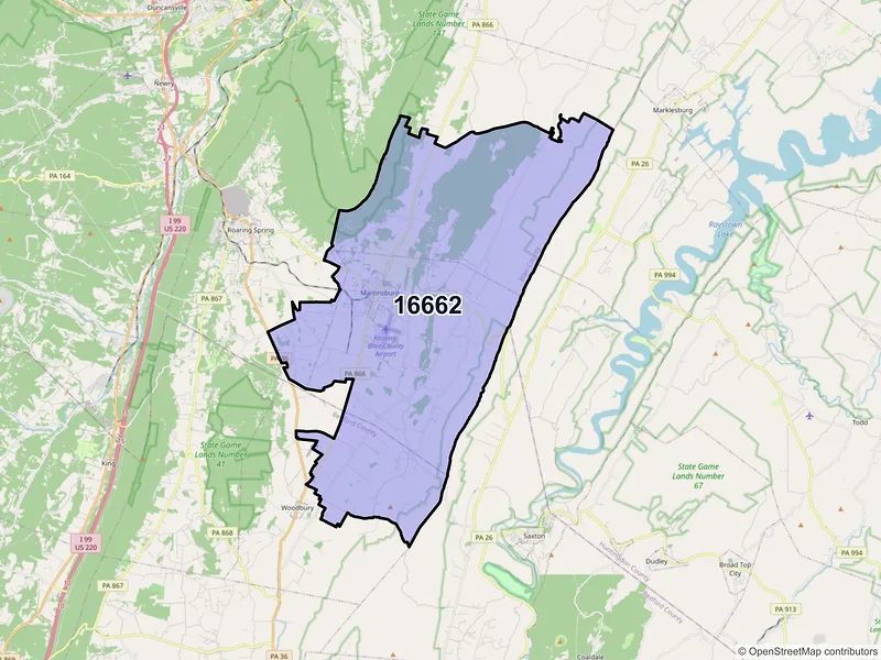 Map of ZIP Code 16662 — Martinsburg, PA