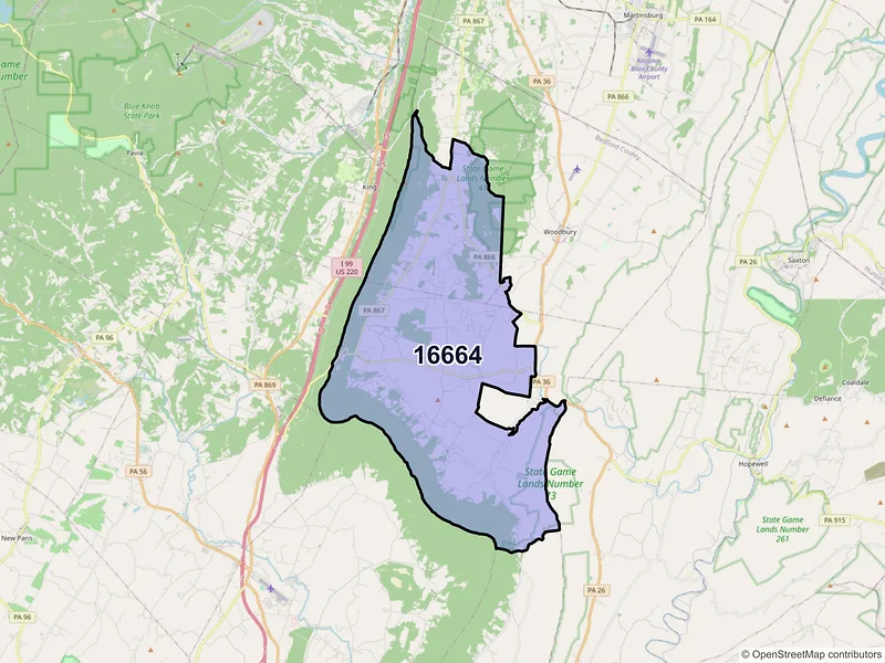 Map of ZIP Code 16664 — New Enterprise, PA