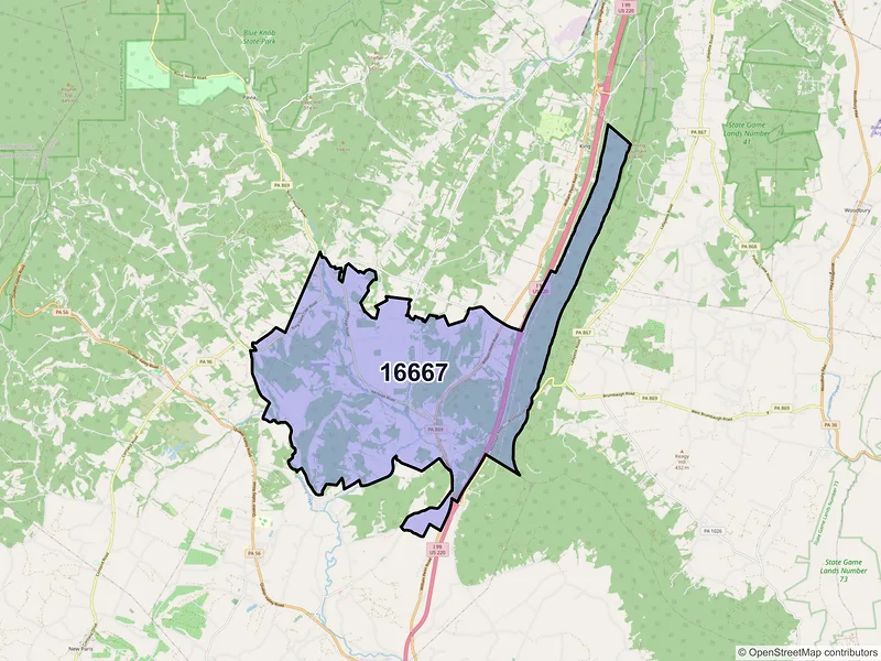 Map of ZIP Code 16667 — Osterburg, PA