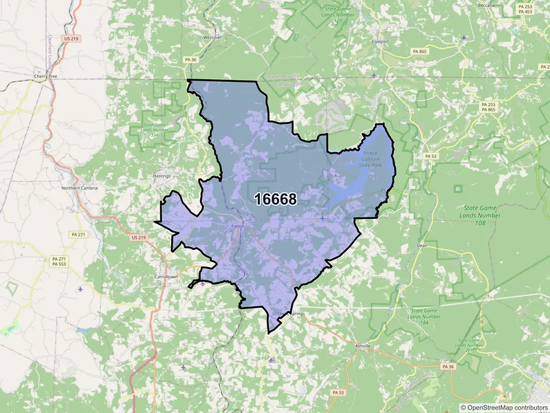 Map of ZIP Code 16668 — Patton, PA