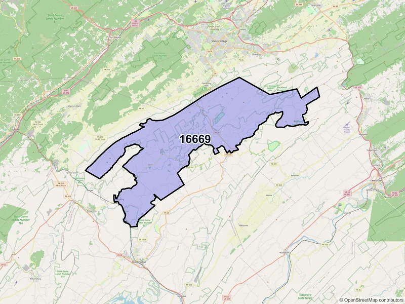 Map of ZIP Code 16669 — Petersburg, PA