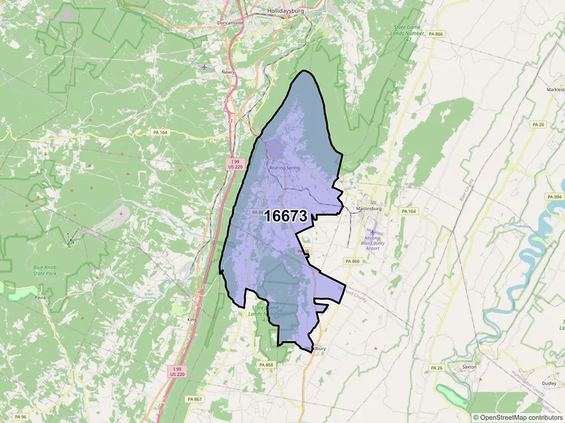 Map of ZIP Code 16673 — Roaring Spring, PA