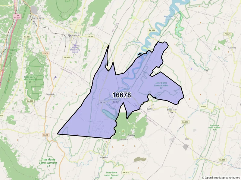 Map of ZIP Code 16678 — Saxton, PA