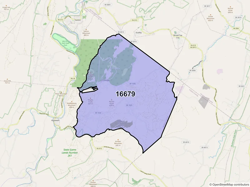 Map of ZIP Code 16679 — Six Mile Run, PA