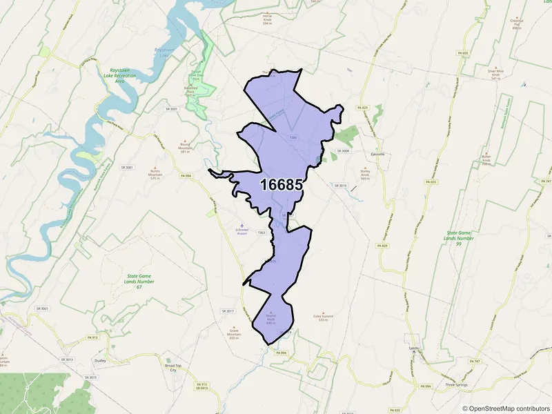 Map of ZIP Code 16685 — Todd, PA