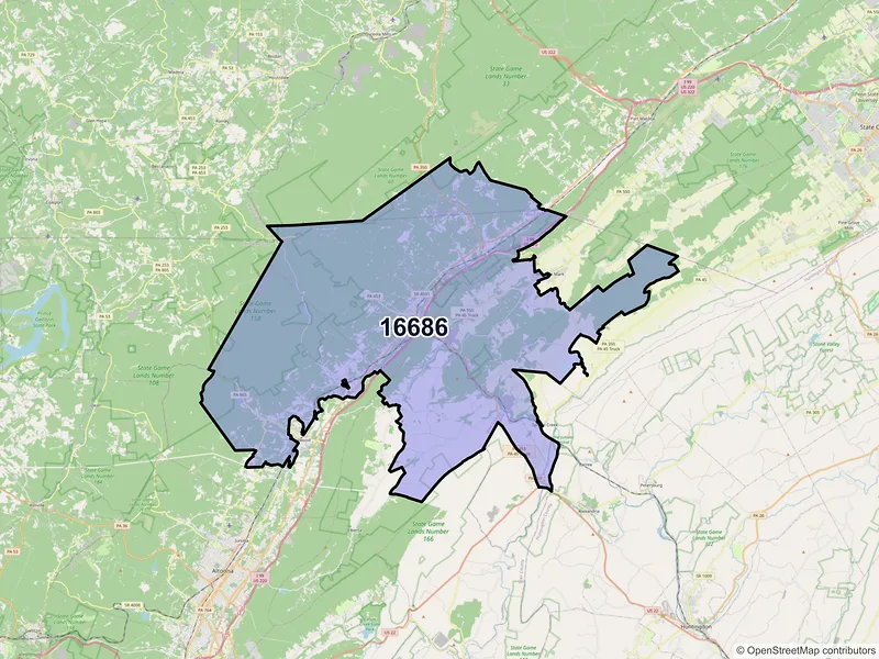 Map of Tyrone, Pennsylvania and ZIP codes