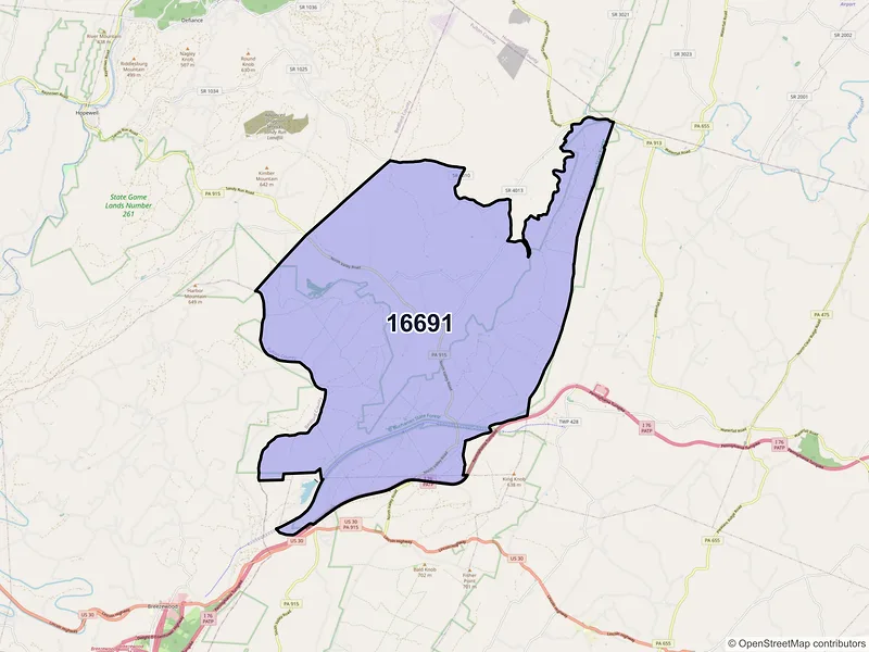 Map of Wells Tannery, Pennsylvania and ZIP codes