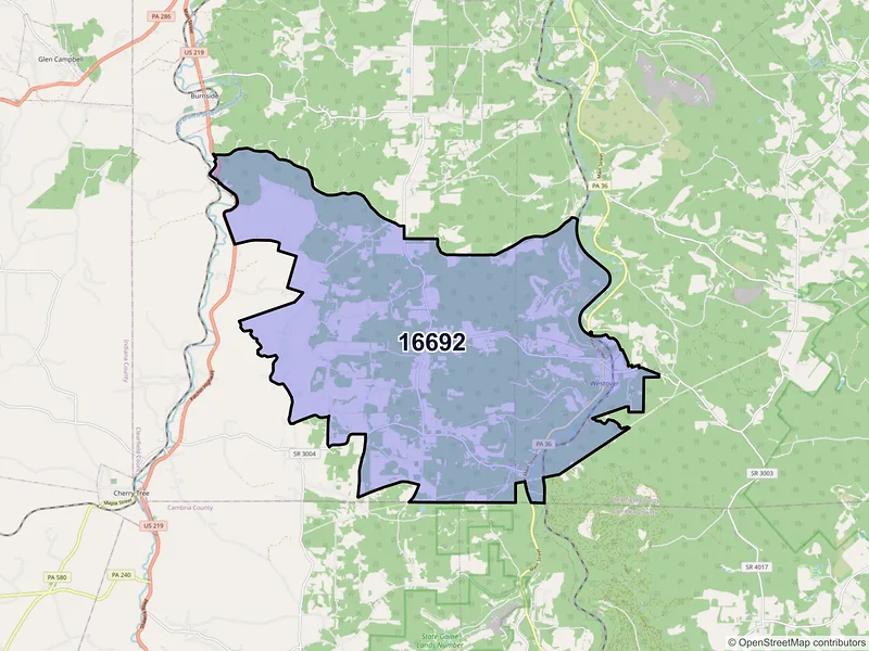 Map of Westover, Pennsylvania and ZIP codes
