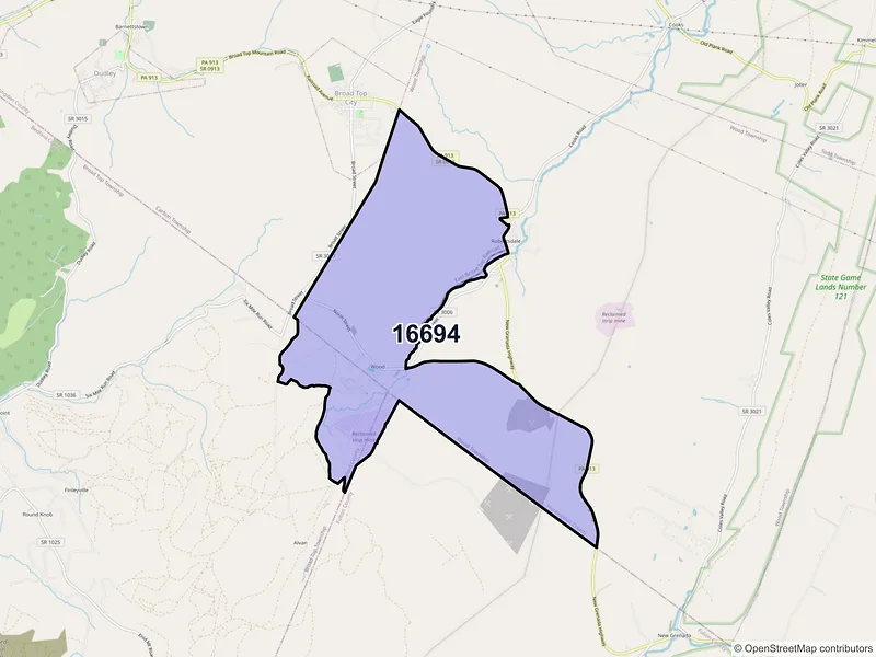 Map of Wood, Pennsylvania and ZIP codes