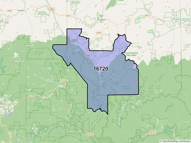 Map of Austin, Pennsylvania and ZIP codes