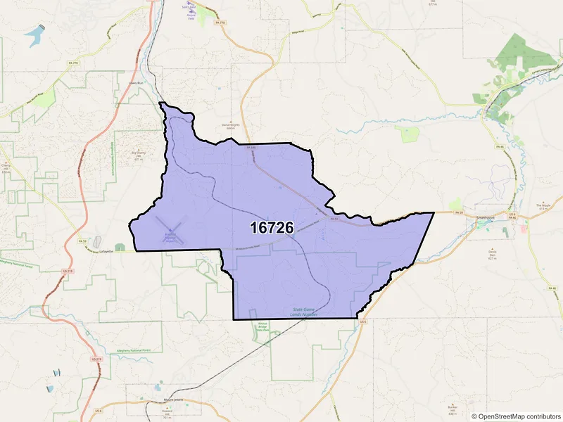 Map of ZIP Code 16726 — Cyclone, PA