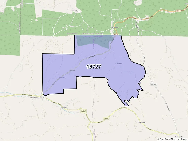 Map of ZIP Code 16727 — Derrick City, PA