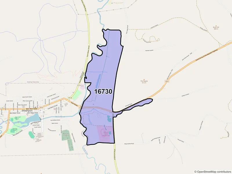 Map of East Smethport, Pennsylvania and ZIP codes