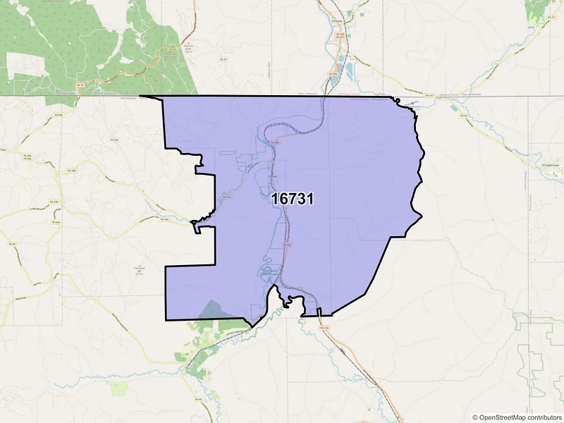Map of ZIP Code 16731 — Eldred, PA