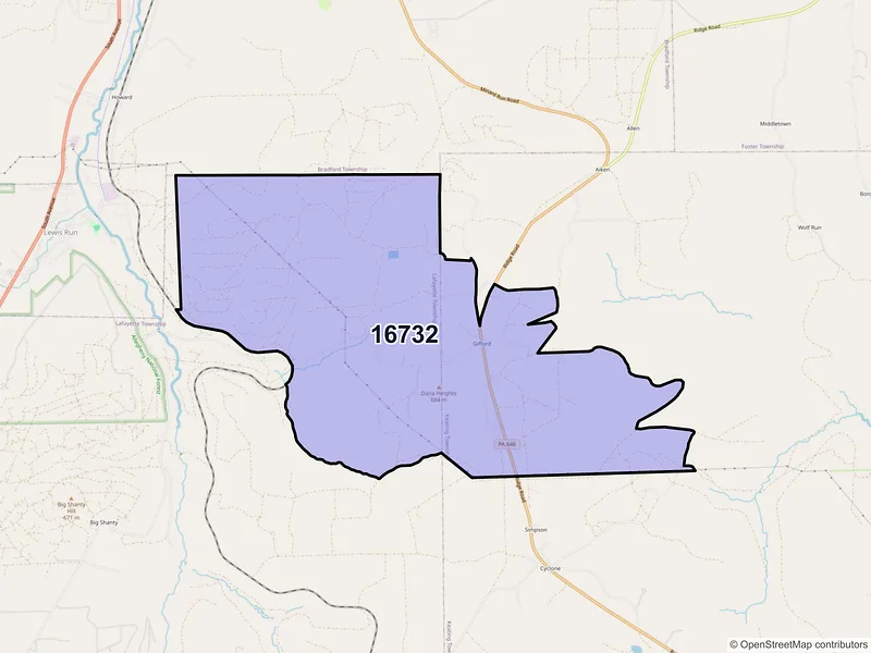Map of Gifford, Pennsylvania and ZIP codes