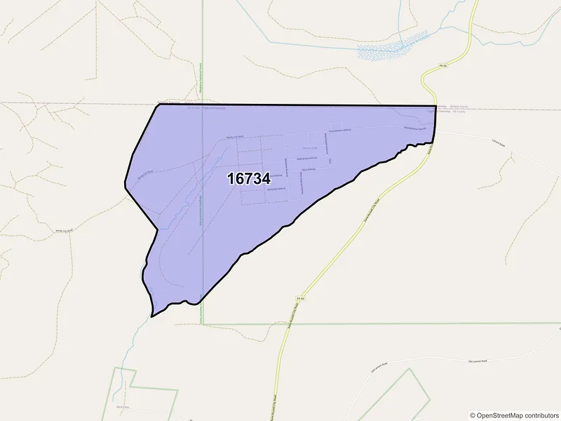 Map of James City, Pennsylvania and ZIP codes