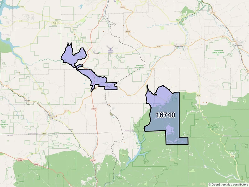 Map of Mount Jewett, Pennsylvania and ZIP codes