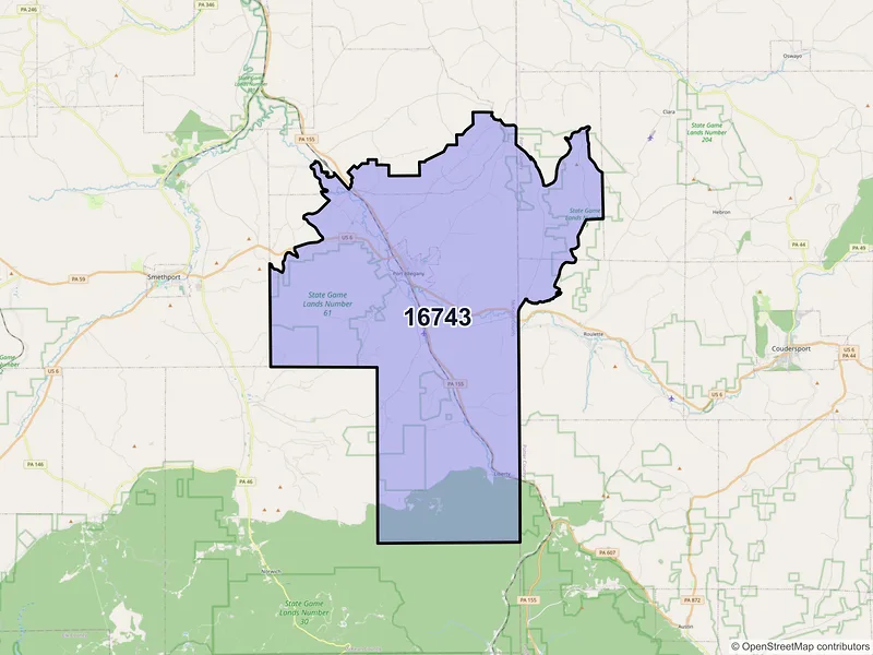 Map of ZIP Code 16743 — Port Allegany, PA