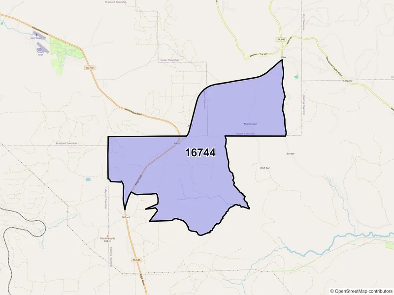 Map of ZIP Code 16744 — Rew, PA