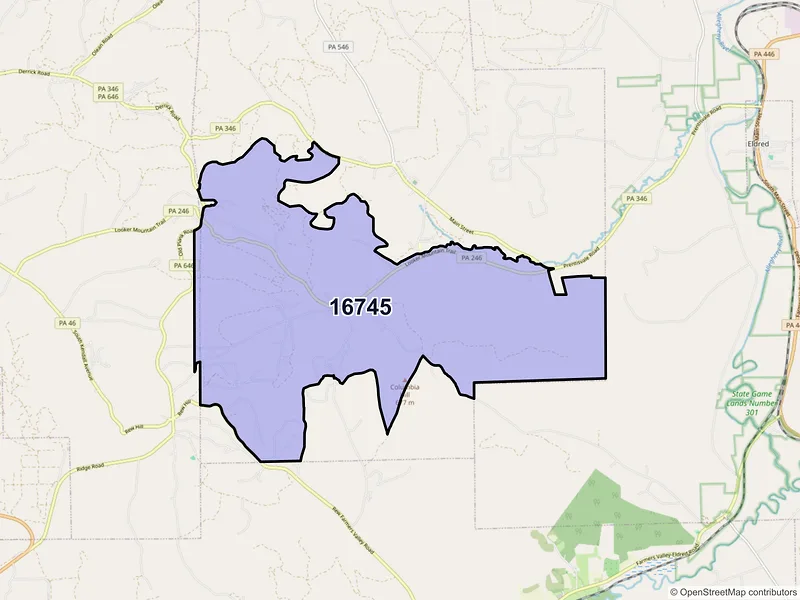 Map of ZIP Code 16745 — Rixford, PA