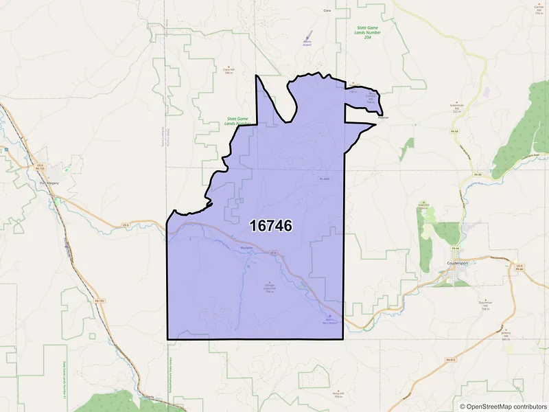 Map of ZIP Code 16746 — Roulette, PA