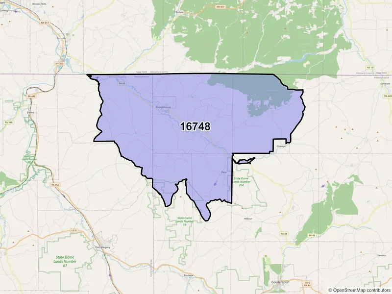 Map of ZIP Code 16748 — Shinglehouse, PA