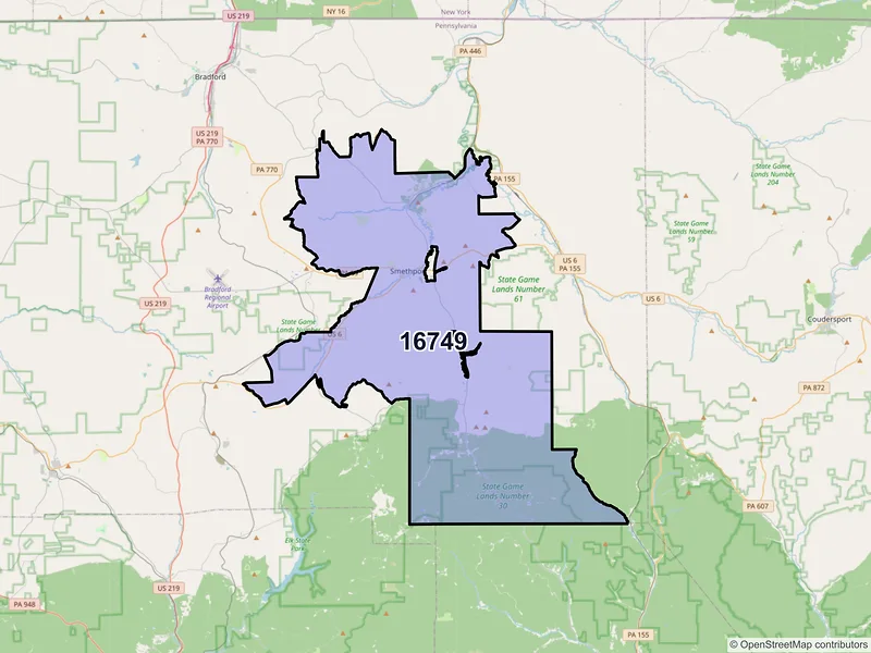 Map of ZIP Code 16749 — Smethport, PA