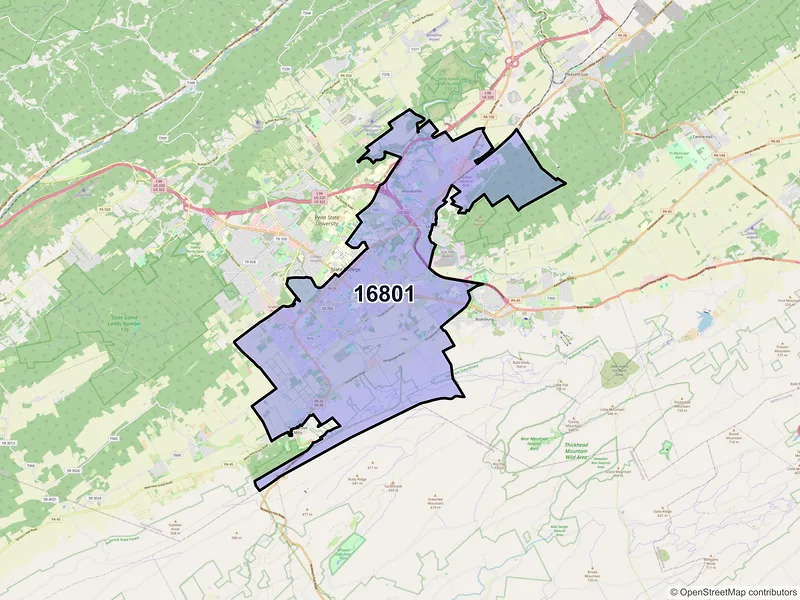 Map of ZIP Code 16801 — State College, PA