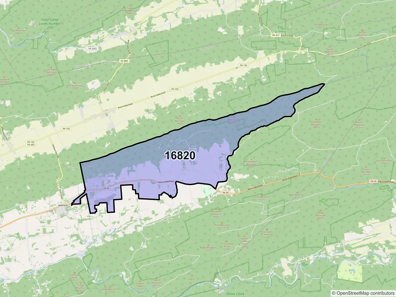 Map of Aaronsburg, Pennsylvania and ZIP codes