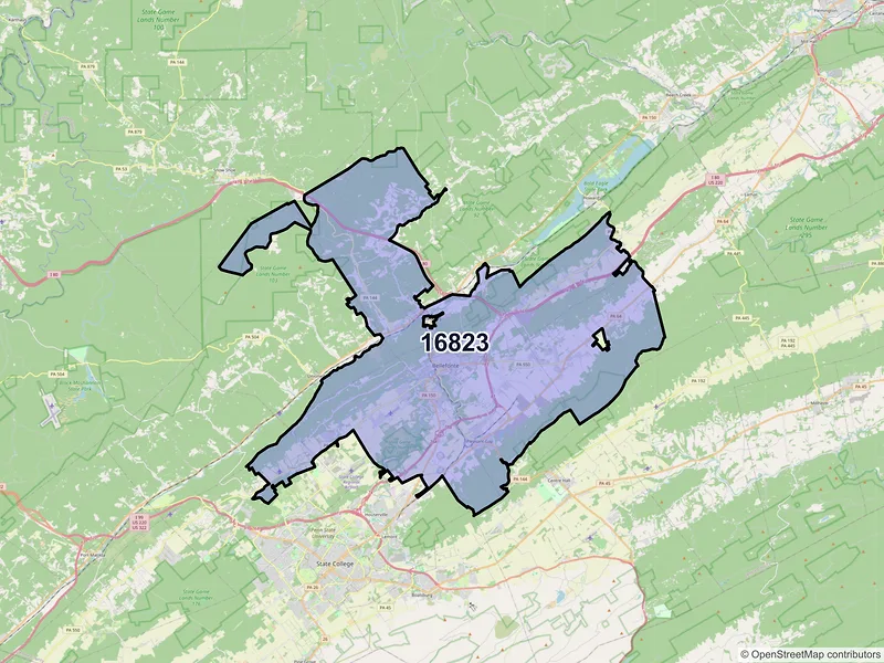 Map of ZIP Code 16823 — Bellefonte, PA