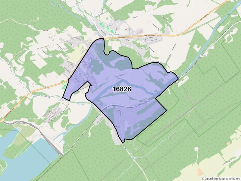 Map of Blanchard, Pennsylvania and ZIP codes