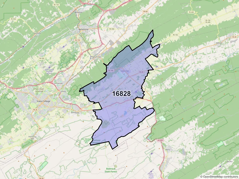 Map of ZIP Code 16828 — Centre Hall, PA