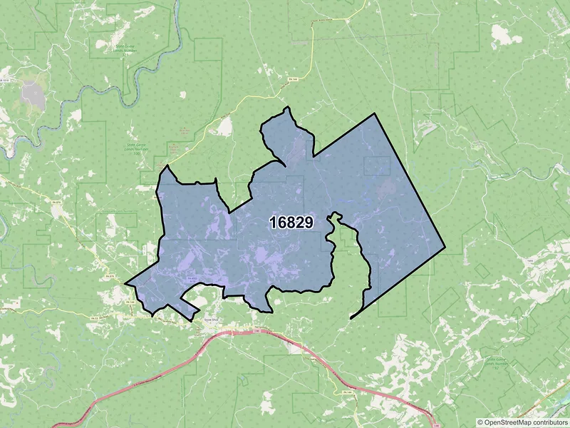 Map of ZIP Code 16829 — Clarence, PA