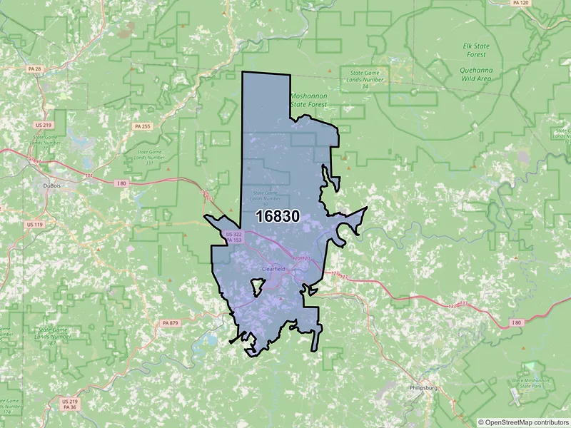 Map of ZIP Code 16830 — Clearfield, PA