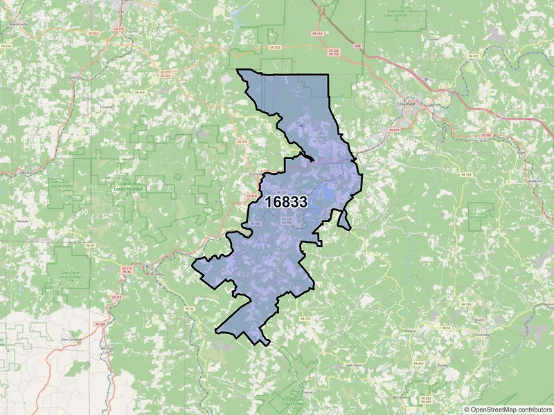 Map of ZIP Code 16833 — Curwensville, PA