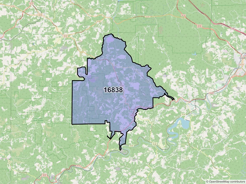 Map of ZIP Code 16838 — Grampian, PA