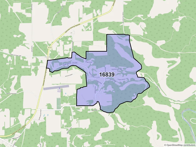Map of ZIP Code 16839 — Grassflat, PA