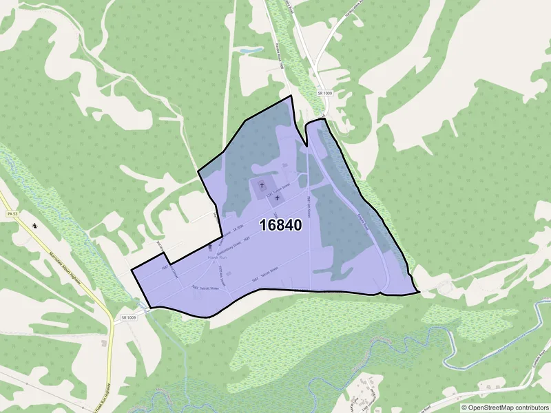 Map of ZIP Code 16840 — Hawk Run, PA