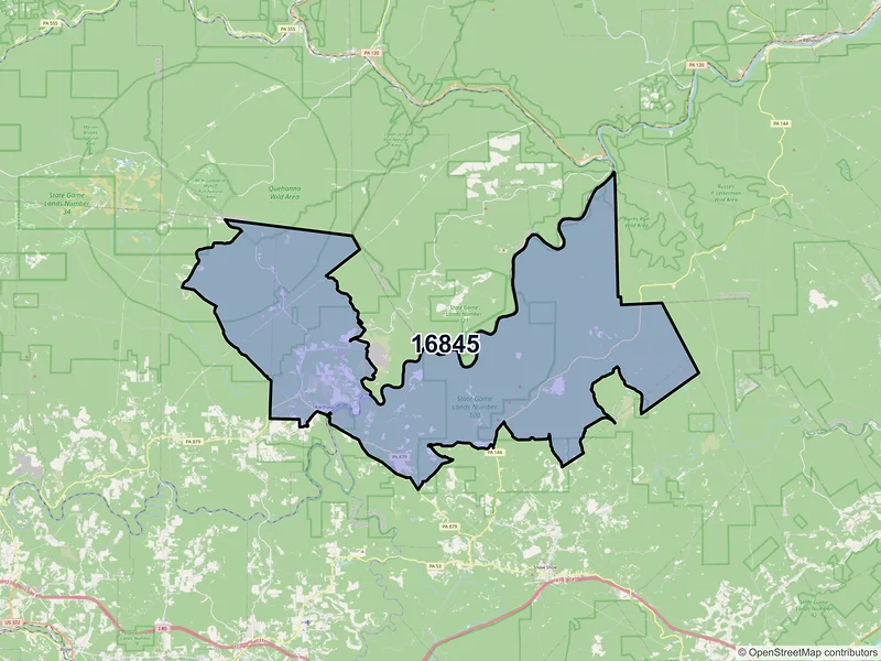 Map of ZIP Code 16845 — Karthaus, PA