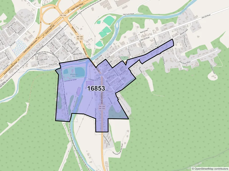 Map of Milesburg, Pennsylvania and ZIP codes