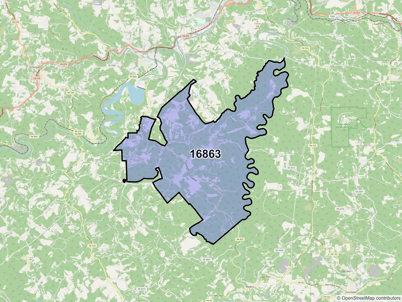 Map of ZIP Code 16863 — Olanta, PA