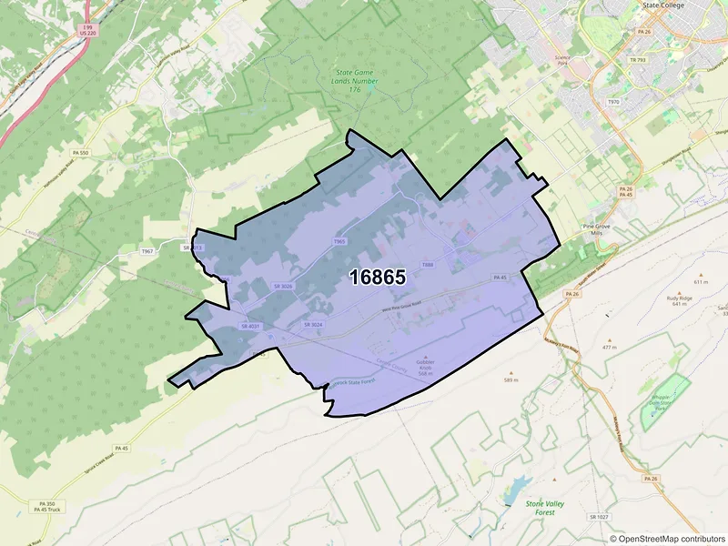 Map of ZIP Code 16865 — Pennsylvania Furnace, PA