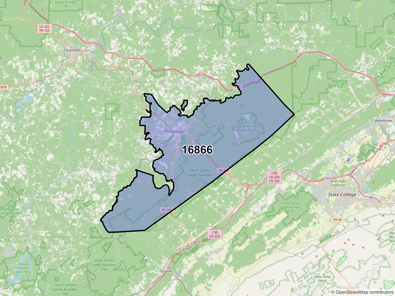 Map of ZIP Code 16866 — Philipsburg, PA