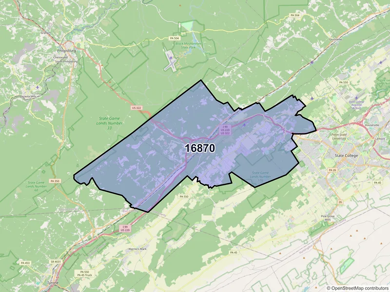 Map of ZIP Code 16870 — Port Matilda, PA