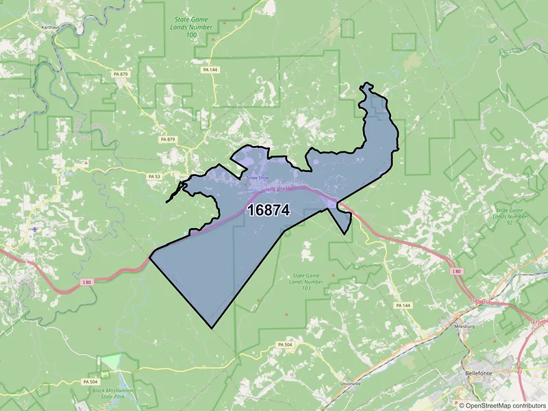 Map of ZIP Code 16874 — Snow Shoe, PA
